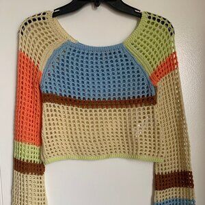 UO Chloe Cropped Open-Knit Sweater